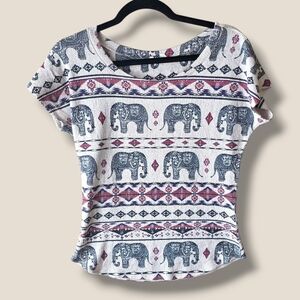 Women’s Ivory Short Sleeve Elephant Print Top
